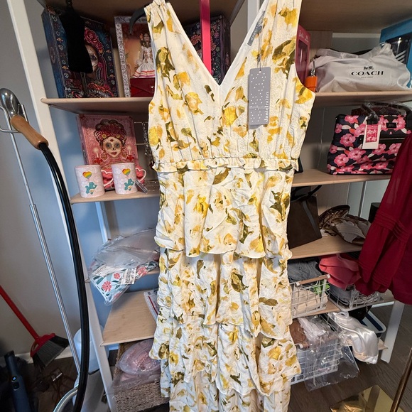 Daniel Rainn Yellow and Cream Floral Midi Dress Medium Petite NWT - Picture 4 of 7